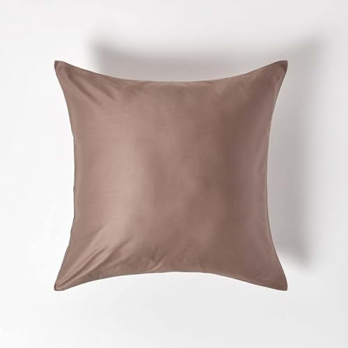 HOMESCAPES 2er-Set Bio-Kissenbezug 60x60 braun aus 100% Bio-Baumwolle, Satin-Kissenhülle mit Reißverschluss