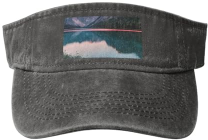 Offener Hut mit See- und Sonnenuntergang-Druck, gewaschener Denim, für Outdoor-Dekoration, geeignet für Männer und Frauen, See und Sonnenuntergang, Einheitsgröße/L