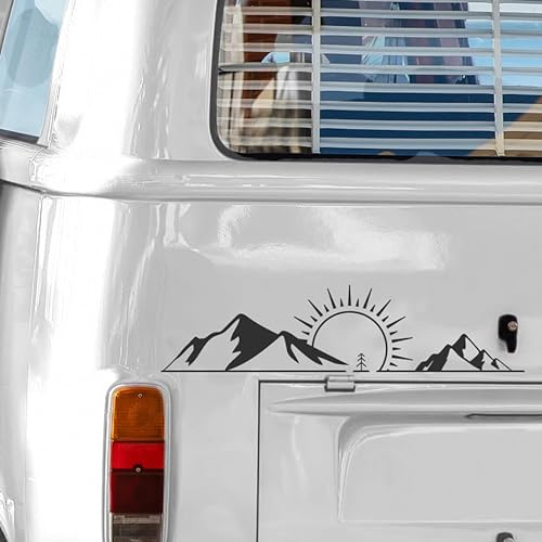 Camper-Van Aufkleber 'Berge Landschaft Sonne' Design | Vielseitige Sticker für Camping, Reisejournale & Mehr | Hochwertiges Vinyl