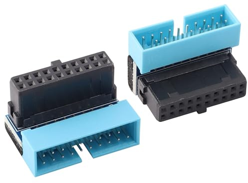 AAOTOKK 2-Stücke 90 Grad Obere Ecke USB 3.0 20 Pin Verbinder USB 3.0 19 Pin/20 Pin Desktop Mainboard Weibliche Männliche Erweiterung Netzteil Board interne Verbinder Adapter(Obere/Blaue 20Pin)