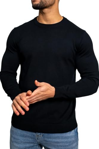 MATINEE Mens Fine Knitted Luxury Supersoft Cashmere-Like Crew Neck/V Neck/Zip Neck Sweaters, Fine 12 Gauge Knit Structure (UK, Alpha, M, Regular, Regular, Black, Crew Neck)