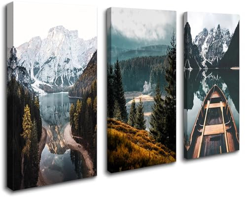 Visario Leinwand Bild fert gerahmt Boot Berge Wälder 120 x 80 cm 4425