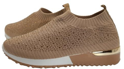Aspand Collection - Zapatillas Deportivas para Mujer,Zapatillas de Lentejuelas sin Cordones,Zapatillas Casuales con cuña de Malla Transpirable,Marrón,40