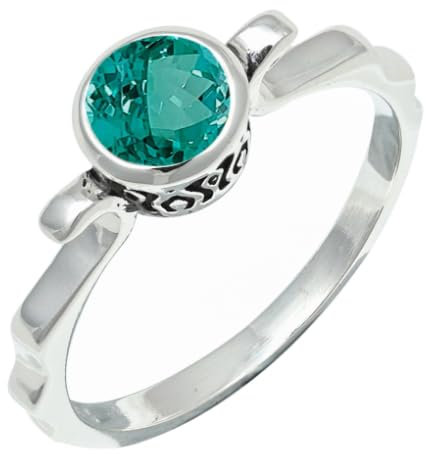 JEWELSTREZORO Grüner Paraiba-Turmalin im Labor gezüchtet Edelstein Bandring 925 Sterling Silber Ring Herren & Damen Bandring Schmuck TSR1232AS_2 (48 (15.3))