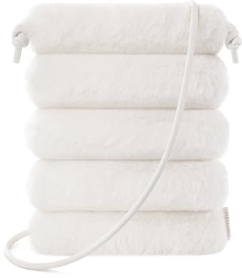 Comfyable Kleine Umhängetasche für Damen, Kunstfell, flauschig, gesteppt, Handy-Geldbörse mit Gurt, Mini-Plüsch-Purz-Puffer-Tasche, Reis, Reis, Medium