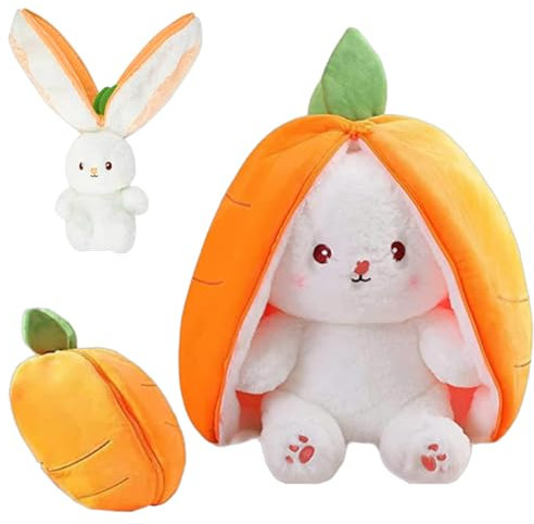 Falaquer Bunny Kuscheltier, Hasen Verstecken Plüschtier, Plüsch Spielzeug Kaninchen, Plush Hasen Karotten, Erdbeeren Karotten Hase mit Reißverschluss, Osterhase Plüschtier Für Kinder, Jungen, Mädchen