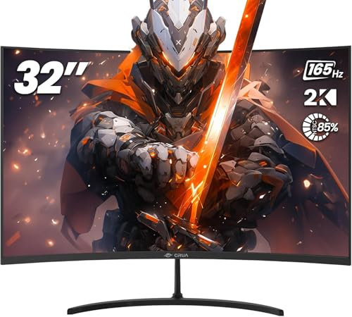 CRUA 32 Curved Gaming Monitor, 2K QHD 2560x1440P, 144Hz/165Hz Computer Monitors, 99% sRGB, FreeSync, Low Blue Light, 1800R VA Screen, HDMI 1.4/DP 1.2, Wall Mountable - Black