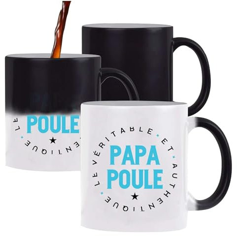 Tasse Magique Authentique Papa Poule | Mug qui change couleur avec la chaleur | Idée Cadeau Père Humour Original Noël Anniversaire Fête des Pères Famille Amour Naissance Retraite