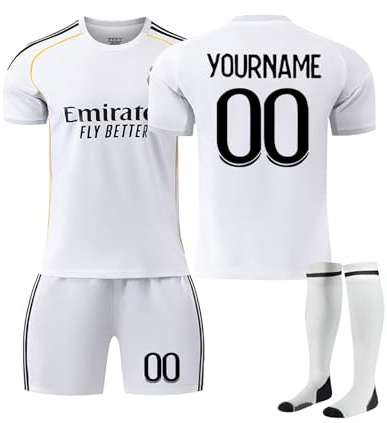 24/25 Home/Away Football Jersey Kit for Kids & Adult - DIY Jersey Strip Set With Name Number - Shirts, Shorts, Socks Birthday Gifts for Boys UK