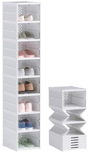 HOMCOM Scarpiera Modulabile con 8 Contenitori per Scarpe Impilabili, Organizer per Scarpe Pieghevole Salvaspazio con Pannello Trasparente, Senza Montaggio, Bianco