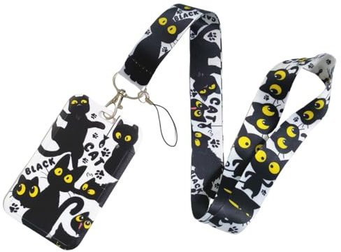 SamHeng Imprimé Animal Lanière Tour de Cou avec Porte-carte, Porte-badge Coulissant avec Cordon pour d'Identification Clés Téléphone, Protecteur de Carte pour Bureau Expositions École (Chat)