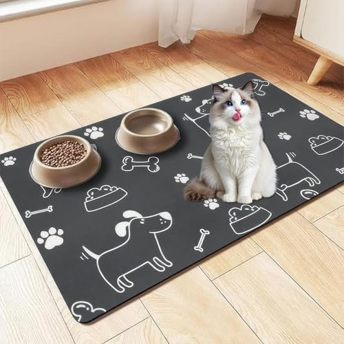 Tapis Gamelle Chat, 30x50cm Tapis Gamelle Absorbant, Tapi de Nourriture pour Chien, Tapi de Nourriture pour Animaux, Pet Feeding Mat, Gamel Chat Absorbante, pour Chien et Chats