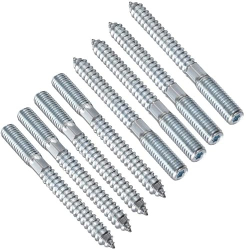 TA-VIGOR 8Pcs Double Headed Bolts Dowels, M10 x 100mm Double Ended Screws, Metal Screw Dowels Hanger Bolts for Woodworking Connector Joining Furniture Legs Professional Carpenters DIY