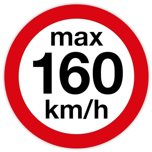 25 x Aufkleber „max 160 km/h“ Höchstgeschwindigkeit Fahrzeug Hinweis Sticker Etikett | Ø 3 cm Made in Germany, Farbe: Rot | Weiss | Schwarz