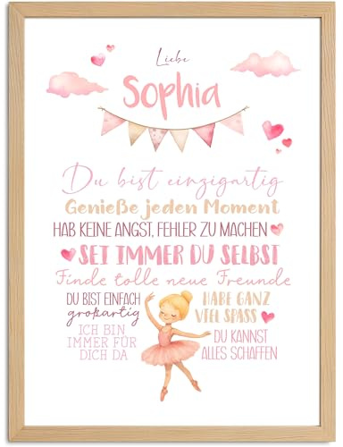 SpecialMe® Affirmationsposter personalisiert mit Namen Kinder Wandbilder Kinderzimmer Ballerina Ballett Tanzen Wanddeko Mutmacher Selbstliebe Weiss