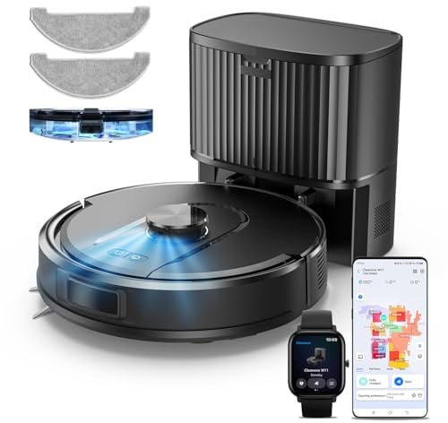 Vexilar Self-Emptying Robot Vacuum Cleaner with Mop, Laser Navigation, Up to 60 Days of Hands-Free Cleaning, 180 Mins Runtime, Strong 10000Pa Suction Robot Vacuum to Clean Floors, Carpets, Pet Hair