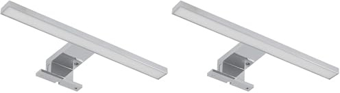GTV LED Spiegelleuchte RADIUS II – 5 W, 2700 K Warmweiß, 220 lm, IP44, 230 V, Chrom, 304 mm, 120°, 30 cm Anschlusskabel, für Bad & Spiegelmontage (Packung mit 2)
