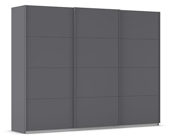 Rauch Möbel KULMBACH, Schwebetürenschrank, Grau metallic, Breite 271 cm | Kleiderschrank mit Schwebetüren, Schiebetüren, 3-türig, Zubehör Premium, für Schlafzimmer, Jugendzimmer, Garderobe, Flur