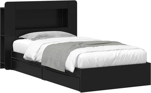 vidaXL Bettgestell mit Stauraum Schwarz 90 x 190 cm Holzwerkstoff, Modernes Schlafzimmer, rechteckige Form, Holzbettgestell, platzsparender Stauraum, funktionale Basics