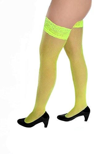 Bas Résille Dentelles Autofixant, JAUNE FLUO, Taille Unique T1 à T3 (36-38-40)