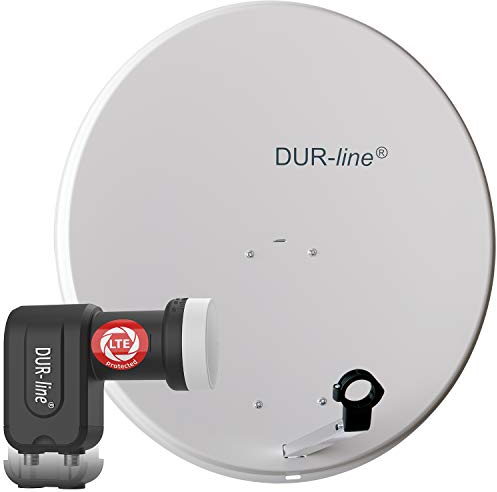 DUR-line MDA 80 Hellgrau - Digiatale 2 Teilnehmer Satellitenschüssel Komplett-Anlage mit +Ultra Twin - LNB [Camping, Astra 19,2°, DVB-S/S2, Full HD, 4K, 3D]