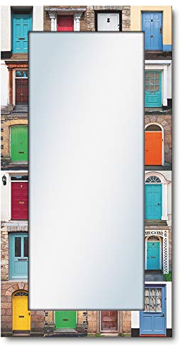 ARTLAND Wandspiegel Ganzkörperspiegel mit Holz Deko Rahmen 60x120 cm Spiegel zum Aufhängen Kunst Abstrakt Städte Türen Bunt T9FG