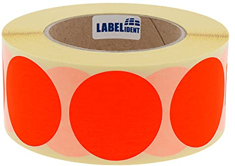 Markierungspunkte neonrot - Ø 50 mm - 1.000 bunte Klebepunkte auf 1 Rolle(n), 40 mm Kern, Papier, Inventuretiketten selbstklebend