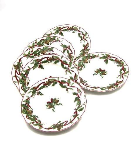Royal Family Service de 6 assiettes à dessert de décoration de Noël Christmas Carol en porcelaine cm 20 - fine Bone China - pour équipement de Noël