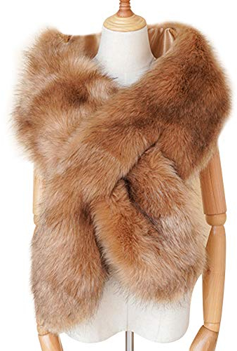 Winter Fellkragen,ihreesy 167cm Fellimitat Fuchs Pelzkragen Damen Kunst Pelz Schal Frau Pelzschal Luxuriös Wintermantel Kragen Wärm Zubehör,Braun