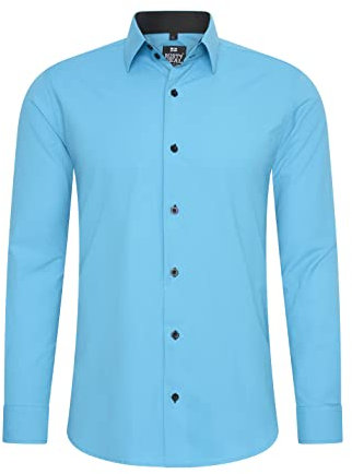 Rusty Neal Herren-Hemd Premium Slim Fit Langarm Stretch Kontrast Hemd Business-Hemden Freizeithemd, Größe S-6XL:6XL, Farbe:Türkis