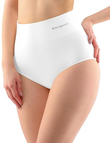 ecoBAMBOO Culotte taille haute en bambou pour femme, Blanc., M-L