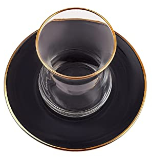 KARACA Retro Anthrazit Teeset für 6 Personen Teeservice, Türkische Teegläser mit untertasse, Cay Bardagi Set, Türkischer Tee, Glas, Cay Seti, Teeteller, Tea