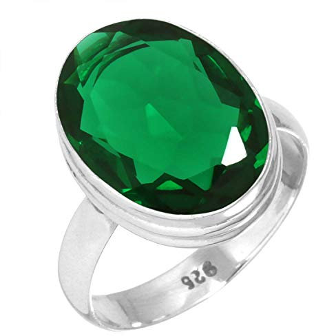 Jeweloporium Grüner Smaragd-Simulationssilberring, Größe 52 (16,6), 925er Sterlingsilberring für Damen, klobiger ovaler Edelstein-Boho-Schmuck