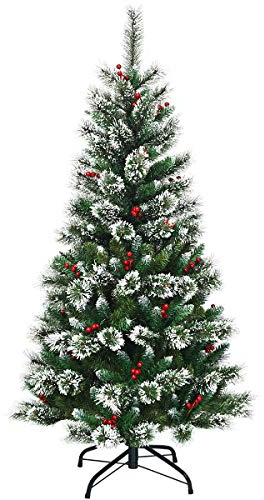 COSTWAY 150/180/210/240cm Künstlicher Weihnachtsbaum mit roten Beeren, schneebedeckter Tannenbaum mit Metallständer, Christbaum PVC- und Tannennadeln, Kunstbaum Weihnachten Klappsystem (150cm)
