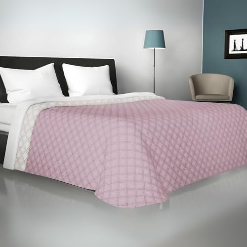 Viterbo Biancheria - Copriletto Matrimoniale Estivo e Primaverile Leggero, Trapunta Estiva Matrimoniale Double Face, Trapuntino 250x250cm Made in Italy (Matrimoniale (881), Rosa Cipria/Panna)