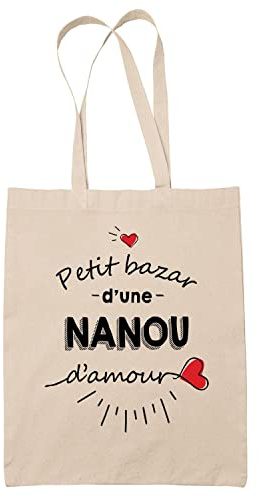 Planetee Einkaufstasche, kleiner Basar einer Liebes-Nanu | Geschenkidee für Familie, Nanu, Geburtstag, Weihnachten, Einkaufstasche, wiederverwendbar, beige, Hauteur: 42 cm, Largeur: 35 cm, Profondeur: