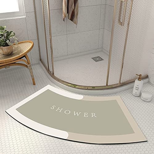 EUPXRHY Duschmatte Halbrund, Kieselgur Gebogene Duschmatte, Gummi rutschfeste Duschvorleger Runddusche, Saugfähig Dusch Vorlegematte Für Eckdusche, Waschbarer Duschvorleger Eckdusche,Beige,45x100CM