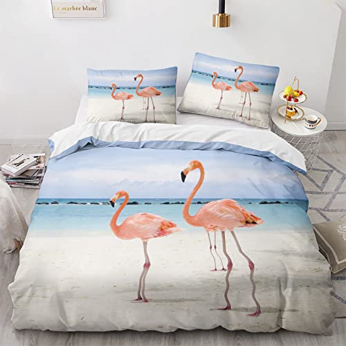 TAKOLI Bettwäsche 155x220 Flamingo Rosa, Weiche Microfaser Bettwäsche Set 3 teilig, 1 Bettbezug 155x220 & 2 Kissenbezüge 80x80, mit Reißverschluss