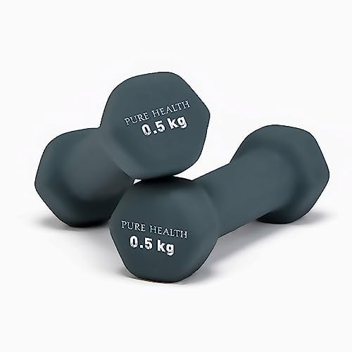 Neoprene Dumbbell Hand Weights Pair Home Exercise for Women Men Arm Pilates Dumbbells in 1kg 1.5kg 2kg 3kg 4kg 5kg 8kg 10kg Set (Grey (0.5KG, Pair))