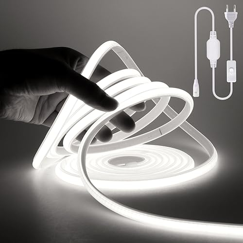 Wisada COB LED Band 30m, 220V 288 LEDs/m Superhell Kaltweiß FCOB Neon LED Streifen, Hohe Dichte Flexibler LED Lichtband, Wasserdicht Silikon LED Neonlicht mit Schaltstecker für Architekturbeleuchtung