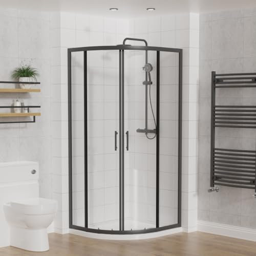 Aquariss Left/Right Offset Quadrant Shower Enclosure 6mm Easy Clean Glass Sliding Door Shower Cubicle Matt Black 1000x800x1900mm