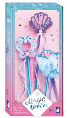 Janod - Magic Ocean - 3 Meerjungfrauen-Stäbe zum Basteln - Basteln für Kinder - Kreativset - Mit Bändern, Perlen und Pailletten - Welt der Magie - Kinderspiel ab 3 Jahre - J09135