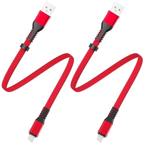 DCNETWORK Short Lighting Cable 2Pack 1Feet USB Charger Cord for iPhone 13/12/11/Xs Max/Xr/X/8/7/6/6s Plus/SE/5c/5s/5 iPad Air Pro/Mini Phone Charging Wire red