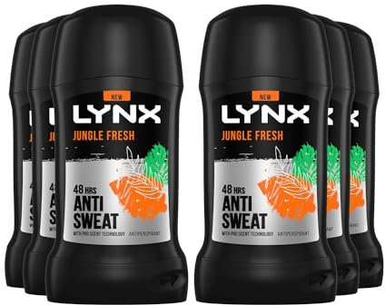Lynx Jungle Fresh Deodorant Stick 48 Hours Anti Sweat Anti-Perspirant with Long Lasting Sweat and Odour Protection Travel Size Deodorant for Men for All Skin Types, 50ml Pack of 6