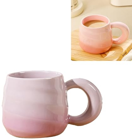 Xfeyaqlo Taza de Café y Té 400ml - Taza de Cerámica con Forma Roscada, Colores Degradados Suaves - Regalo Original para Desayuno (Morado)