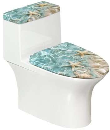 CREAMIC Toilettendeckelbezug und WC-Tankbezug, Seesternmuschel, weicher Plüsch-Sitzbezüge, Tanklippenbezüge, passend für die meisten WC-Tanks und Deckel, Badezimmer-Dekoration, Zubehör