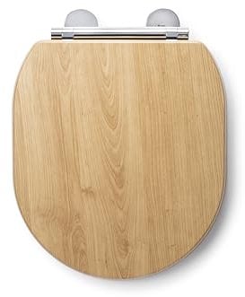 Croydex Bolsena Wooden Toilet Seat - Soft Close and Quick Release Button for Easy Cleaning, Adjustable Hinges with Top and Bottom Fixings Included, Antibacterial Treated Surface (Oak Effect)