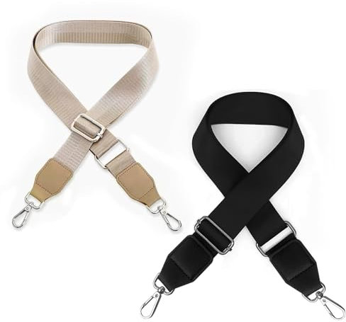 IETWATE 2 Stück Taschengurt Schwarz und Beige, 3.8cm Breit Taschengurte zum Wechseln, Verstellbarer 80-140 cm Schultergurt für Taschen, Schulterriemen für Taschen aus Nylonimitat, für Damen und Herren