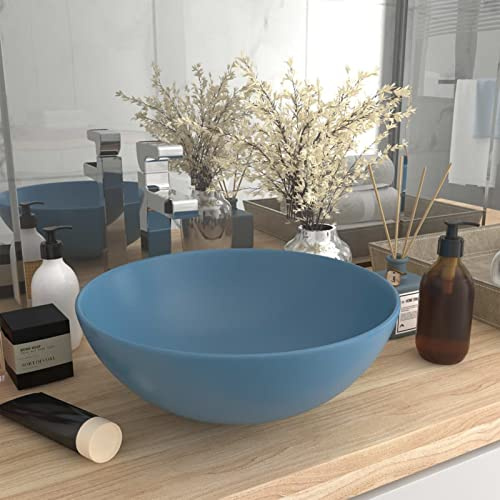 ShGaxin Lavabo de Cuarto de baño, Lavabo sobre Encimera, Lavamanos para Baños, Lavabo Baño, Mueble Lavabo, Muebles De Baño, Redondo cerámica Azul Claro
