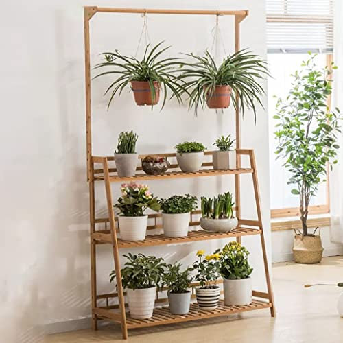 Bamboo 3 Tier Hanging Plant Stand Outdoor Shelf Ladder Design Flower Pot nizer Rack for Garden Balcony Display Shelving for Plants and Decor